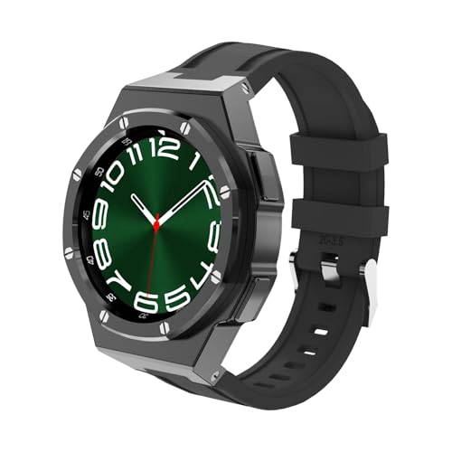 YOLIONU Luxuriöses Metall-Uhrenarmband-Gehäuse-Modifikationsset für Samsung Galaxy Watch 6 Classic 43 mm 47 mm Edelstahl-Lünette Silikonarmband-Armbandset(Silicone-B-Black,47mm) von YOLIONU