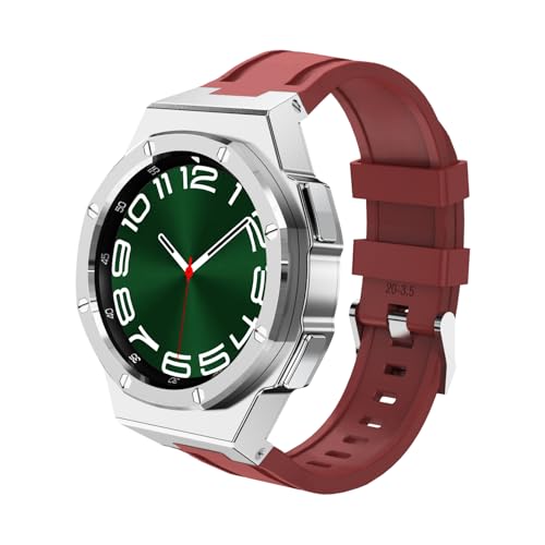 YOLIONU Luxuriöses Metall-Uhrenarmband-Gehäuse-Modifikationsset für Samsung Galaxy Watch 6 Classic 43 mm 47 mm Edelstahl-Lünette Silikonarmband-Armbandset(Silicone-S-Red,43mm) von YOLIONU