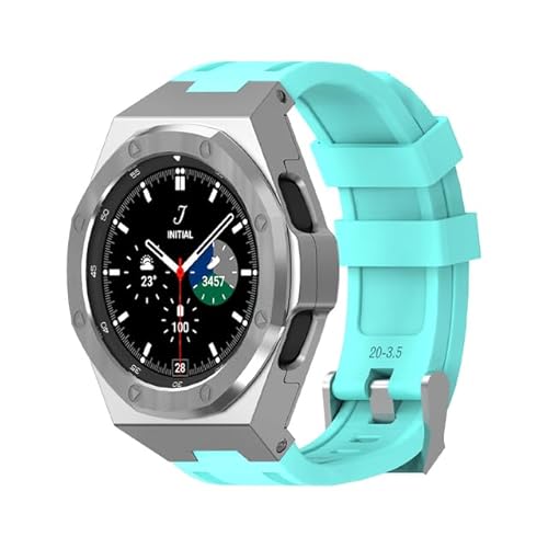 YOLIONU Luxus-Modifikationskit Gehäuseband für Samsung Watch 4 Classic 46 mm Legierungsabdeckung Gummiband(Mint Green-Silver) von YOLIONU