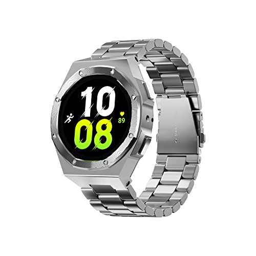 YOLIONU Luxus-Modifikationskit für Galaxy Watch 6 4 5 44 mm Meatl-Gehäuse Edelstahlarmband für Galaxy 5 Pro 45 mm(Silver,Watch6 44mm) von YOLIONU