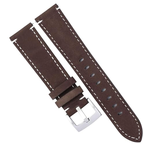 YOLIONU Mattierter Haut-Uhrenarmband-Gürtel für Männer und Frauen, mattes Leder-Uhrenarmband, grün, Unisex, weiches Uhrenarmband-Zubehör(Coffee-Silver Clasp,20mm) von YOLIONU