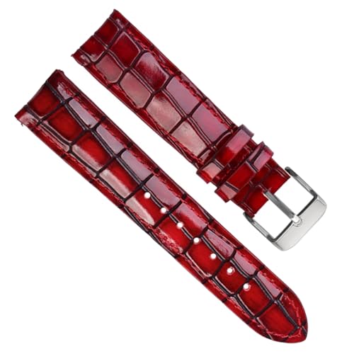 YOLIONU Mode armband Krokodil Textur Echtes Leder uhr Armband(Red,18mm) von YOLIONU