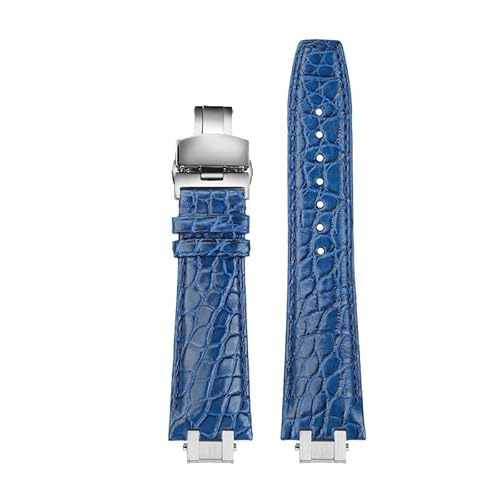 YOLIONU Schnelladapterband für MAURICE LACROIX AIKON AI6008 AI6007 AI6038 AI6058 Herren-Lederarmband(Blue buckl adapter,AI6058) von YOLIONU