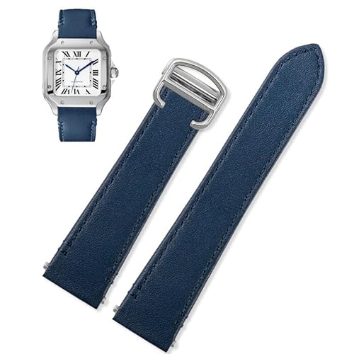 YOLIONU Schnellverschluss-Lederarmband Für Cartier Santos Classic Style WSSA0009 WSSA0010 WSSA0018 Neue SANTOS-Uhrenkette(Blue-silver,19mm) von YOLIONU