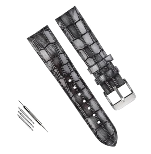 YOLIONU Texturiertes Kalbsleder-Uhrenarmband für Herren und Damen, Uhrenarmband mit solider Schnalle(Grey Silver,20mm) von YOLIONU