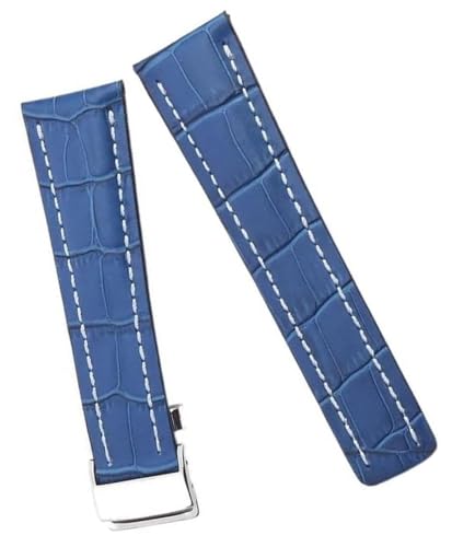 YOLIONU Weiches Echtleder-Armband mit Bambusstruktur für Breitling-Uhrenarmband in Schwarz und Blau mit Faltschließe(Blue 2,22mm) von YOLIONU