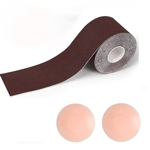 YOLMFOEV Klebe BH,Klebe BH Push Up,Brust Tape Push Up 5 cm x 5 m, Klebe BH große Brust,Boobietape mit 2 Übergröße Wiederverwendbare Silikon Brüste Nippelpads für rückenfreie Kleider Boob Tape von YOLMFOEV