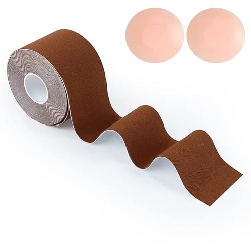 YOLMFOEV Klebe BH,Klebe BH Push Up,Brust Tape Push Up 5 cm x 5 m, Klebe BH große Brust,Boobietape mit 2 Übergröße Wiederverwendbare Silikon Brüste Nippelpads für rückenfreie Kleider Boob Tape von YOLMFOEV