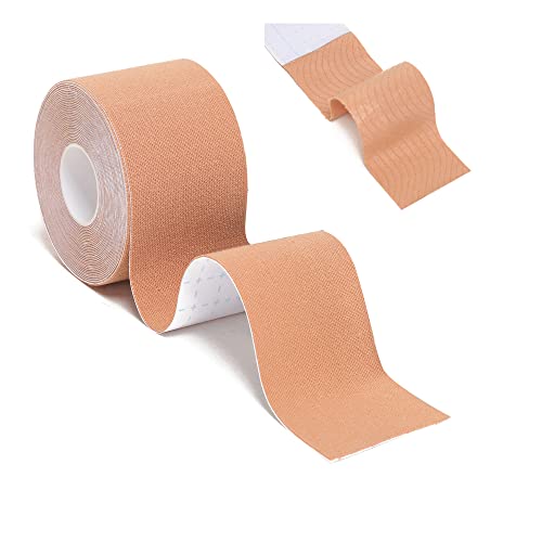 YOLMFOEV Klebe BH,Klebe BH Push Up,Brust Tape Push Up 5 cm x 5 m, Klebe BH große Brust,Boobietape mit 2 Übergröße Wiederverwendbare Silikon Brüste Nippelpads für rückenfreie Kleider Boob Tape von YOLMFOEV