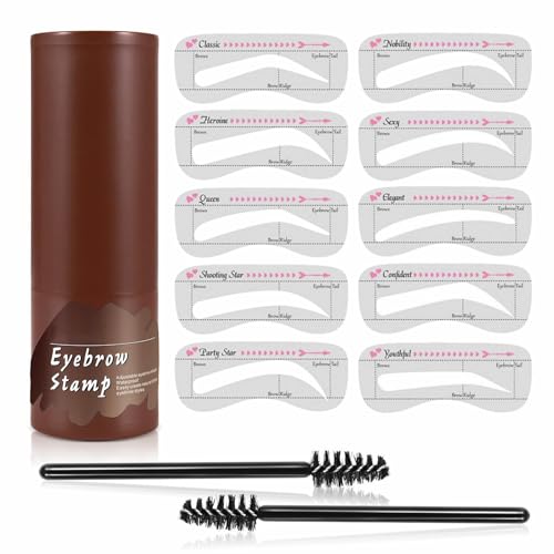 Perfect Brows Schablone und Stempel-Set, Augenbrauen-Schablonen-Set mit Augenbrauenpinsel, Augenbrauenstempel-Set, Schwammapplikator, wasserdicht, langlebig, Augenbrauen-Schablonen-Set mit 10 von YOMACY