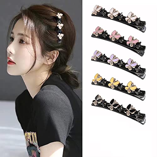 Satin-Haargummis mit Clips, geflochtene Haarspangen für Damen, Schmetterlings-Haarspangen, funkelnde Kristall-Haarspangen, für Damen und Mädchen, Make-up-Haarnadel (A-5 Stück) von YOMACY