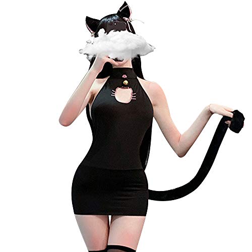 YOMORIO Anime Cat Lingerie Cute Cat Face Keyhole Bodycon Kleider Cosplay Kostüm - Schwarz - Medium von YOMORIO