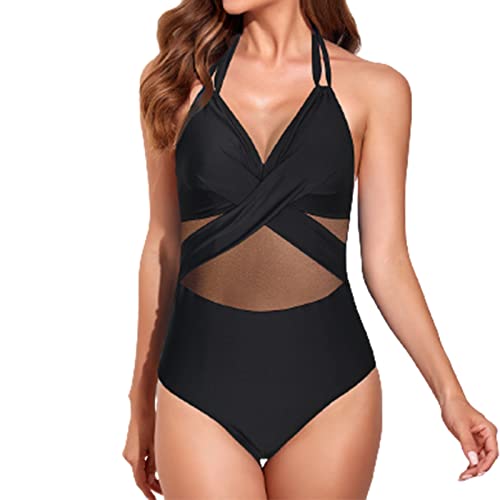 YOMORIO Badeanzug Damen Bauchweg, Monokinis Cut Out Sportbadeanzüge Push up Bikini V Ausschnitt Sexy High Waist Badeanzüge Swimsuit Sport Einteilige Bademode Tankini Badekleid Elegant Badebekleidung von YOMORIO