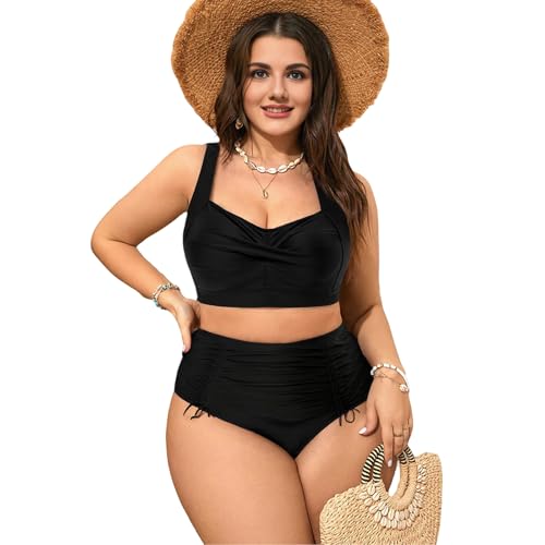 YOMORIO Damen Push Up Bikini Set, High Waist Badeanzug Zweiteiliger Sexy Bademode Mit Bauchkontrolle, Große Größen Hoher Taille Ruched Bauchweg von YOMORIO