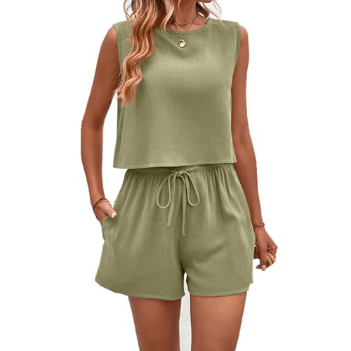 YOMORIO Damen Zweiteiler Sommer Hosenanzug Damen Jogginganzug Set Elegant Outfits Kleidung 2 Teiler Set Crop Tank Top und Shorts Aesthetic Clothes Workout Sport Anzug von YOMORIO