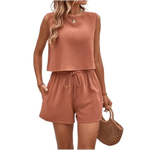 YOMORIO Damen Zweiteiler Sommer Hosenanzug Damen Jogginganzug Set Elegant Outfits Kleidung 2 Teiler Set Crop Tank Top und Shorts Aesthetic Clothes Workout Sport Anzug von YOMORIO