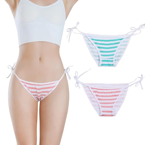 YOMORIO Hot Cute Japanese Style Blau & Pink Stripe Panties Bikini Cosplay Baumwolle Unterwäsche (Spitze), Lace, M von YOMORIO