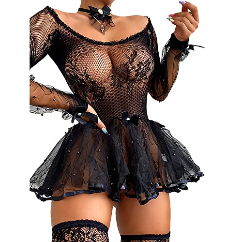 YOMORIO Sexy Dessous Damen für Sex, Unterwäsche Frauen Sexy Set Nachtwäsche Sexy Spitze Bodysuit Schlafanzug Negligee Reizwäsche Sexy Tiefer Strapsen Dessous Set Lingerie Sexy for Women - S von YOMORIO