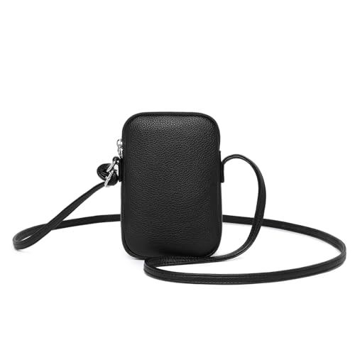YONBEN Kleine Umhängetasche, Reißverschluss, Handytasche, Mini-Schultertasche, Smartphone-Geldbörse mit Kreditkartenfächern, Pu/Schwarz von YONBEN