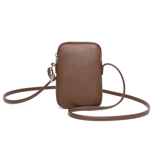YONBEN Kleine Umhängetasche, Reißverschluss, Handytasche, Mini-Schultertasche, Smartphone-Geldbörse mit Kreditkartenfächern, Toffee Brown/PU von YONBEN