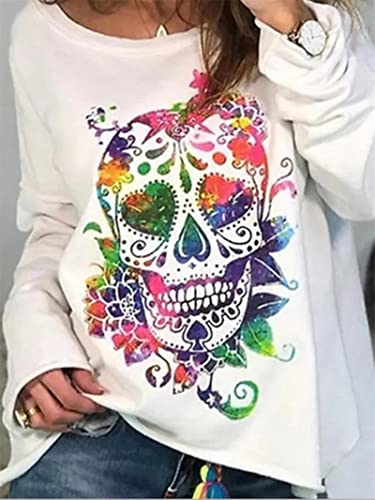 YOND Frauen T-Shirts Y2k Tops Totenkopf Print Mode Frauen Hemden Lange Ärmel Baumwolle T-Shirts Fall Oversized T-Shirt Harajuku Kleidung-CXCL-0818-100,L von YOND