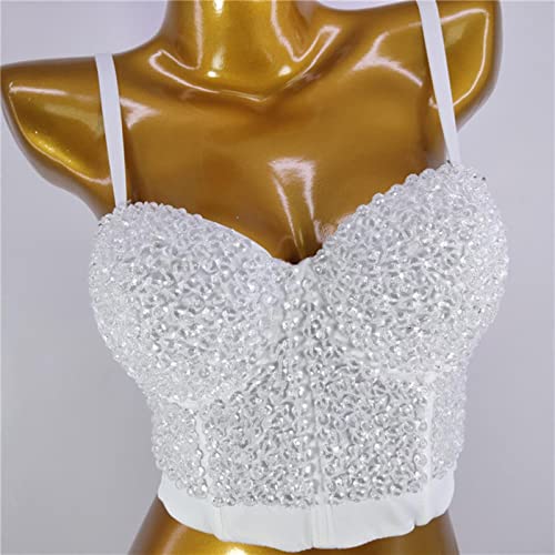 YOND Herbst Frau Tank Tops Punk Perlen Diamant High End Frauen Korsett Push Up Bustier y2k BH Camis Crop Top Damen Kleidung-13-weiß, L-38 von YOND
