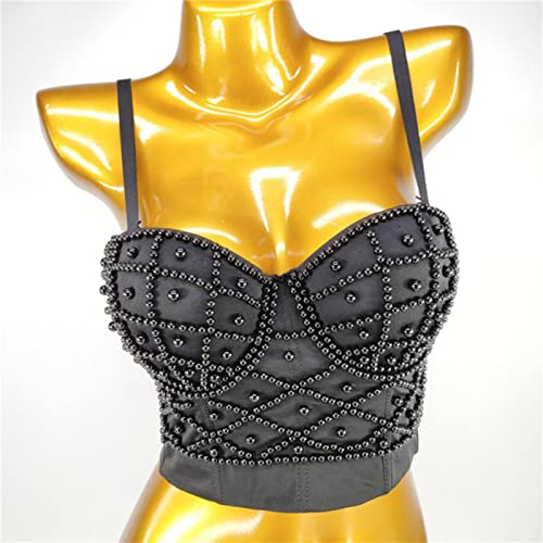 YOND Herbst Frau Tank Tops Punk Perlen Diamant High End Frauen Korsett Push Up Bustier y2k BH Camis Crop Top Damen Kleidung-6-schwarz, XL-40 von YOND