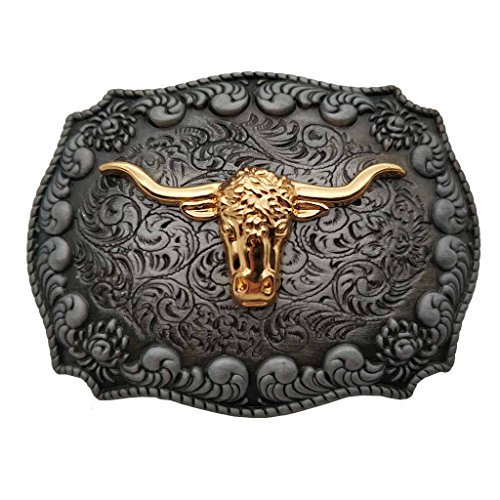 Xwest Golden Long Horn Bull Western Belt Buckle Gürtelschnallen von Xwest