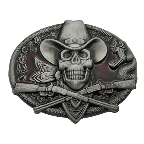 YONE Xwest Western Cowboy Skull Pirate Rifles Belt Buckle Red Gürtelschnallen von Xwest