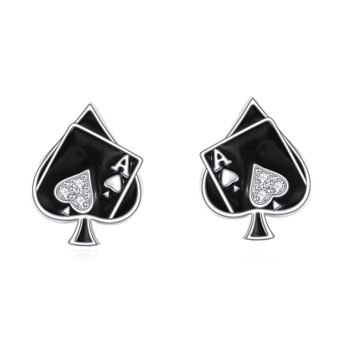 YONFQE Ace Ohrstecker 925 Sterling Silber Pik-Ass Ohrringe Mondstein Schmuck Geschenk für Frauen von YONFQE