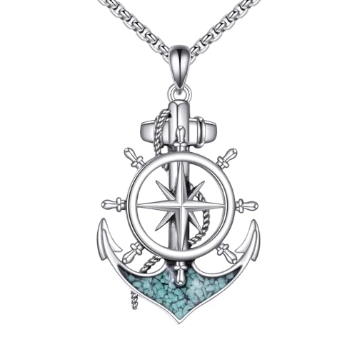 YONFQE Anker Halskette 925 Sterling Silber Kompass Anker Anhänger Türkis Schmuck Geschenke für Männer Marine Matrose YONFQE Anker Halskette 925 Sterling Silber Kompass Anker Anhänger Türkis Schmuck Geschenke für Männer Marine Matrose von YONFQE