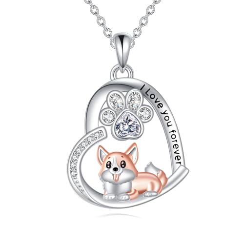 YONFQE Corgi Halskette aus 925er Sterlingsilber mit Corgi Anhänger Schmuck für Hundeliebhaber von YONFQE