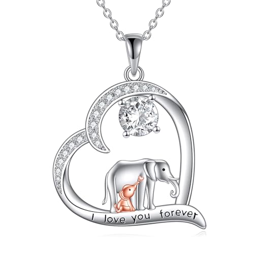YONFQE Elefanten Halskette S925 Sterling Silber Mutter und Tochter Anhänger Geburtsstein Schmuck Geschenke für Frauen Mutter Großmutter von YONFQE