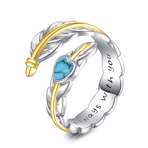 YONFQE Federn Ring 925 Sterling Silber Türkis Ring Verstellbarer Offener Schmuck Geschenk für Frauen von YONFQE