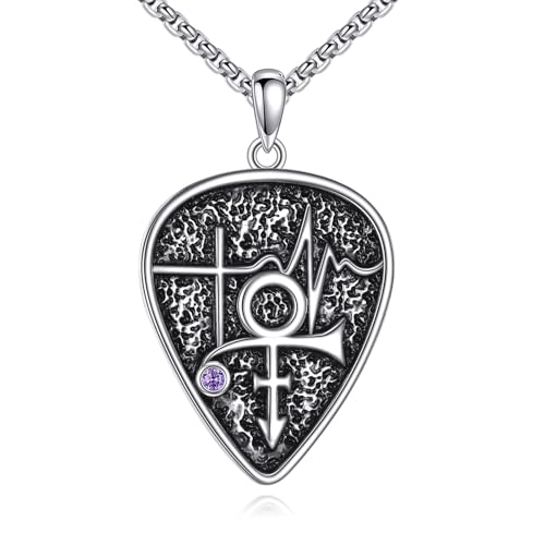YONFQE Gitarre Pick Halskette Sterling Silber Prinzen Symbol Anhänger Halskette Prinz Symbol Schmuck Geschenke für Frauen Männer von YONFQE