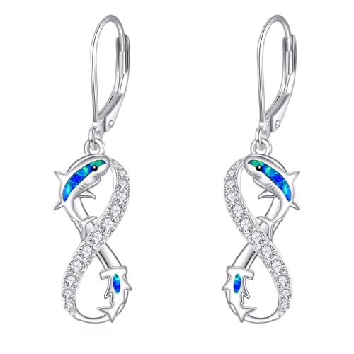 YONFQE Hai Ohrringe 925 Sterling Silber Haifisch Ohrringe Infinity Ohrringe Opal Schmuck Geschenke für Frauen Mutter von YONFQE