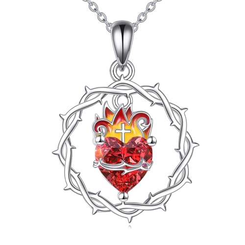 YONFQE Heiligstes Herz Halskette Sterlingsilber Jesus-Herz-Anhänger Religiöses Geschenk YONFQE Heiligstes Herz Halskette Sterlingsilber Jesus-Herz-Anhänger Religiöses Geschenk von YONFQE