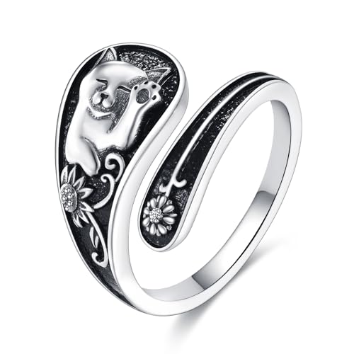 YONFQE Katzenlöffel Ring Sterling Silber Silber Tier einstellbarer Ring niedliche Katzenschmuck Geschenke für Frauen von YONFQE