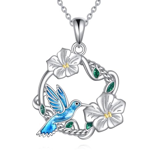 YONFQE Kolibri Halskette aus 925er Sterlingsilber Anhänger Vogel Blume Schmuckgeschenk von YONFQE