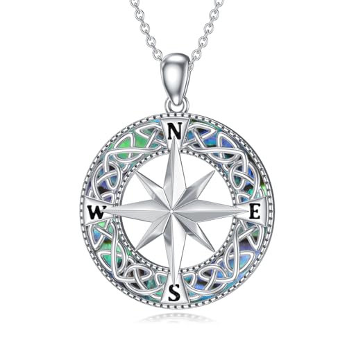 YONFQE Kompasskette aus 925er Sterlingsilber mit keltischem Knotenanhänger Abalone Muschel Schmuck Geschenke für Damen und Herren von YONFQE