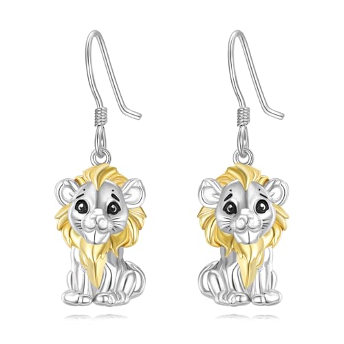 YONFQE Löwe Ohrringe Sterling Silber Niedlichen Löwen Dangle Ohrringe Löwe Drop Schmuck Geburtstag Geschenke für Frauen von YONFQE
