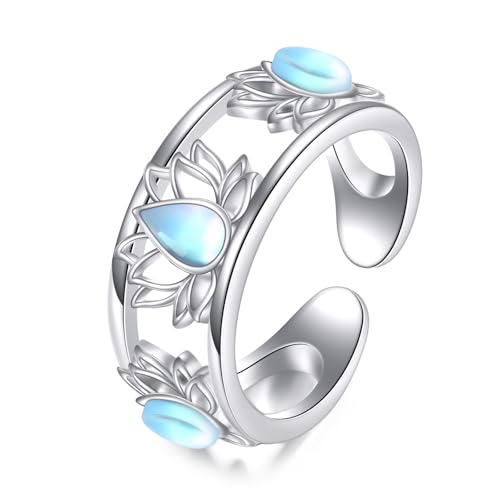 YONFQE Lotus Ring 925 Sterling Silber Mode Einstellbare Schmuck Mondstein Geschenk Für Frau Mutter Damen von YONFQE