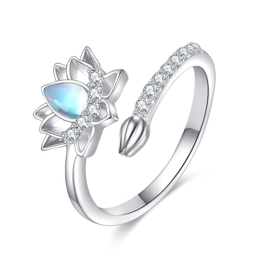 YONFQE Lotusringe Sterling Silber Verstellbare Lotusringe Blumenschmuck Geschenke für Frauen von YONFQE
