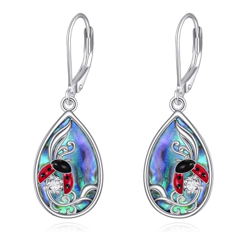 YONFQE Marienkäferohrringe Sterling Silber Ladybug Dangle Ohrringe Ladybug Abalone Schmuck Weihnachtsgeschenke für Frauen von YONFQE