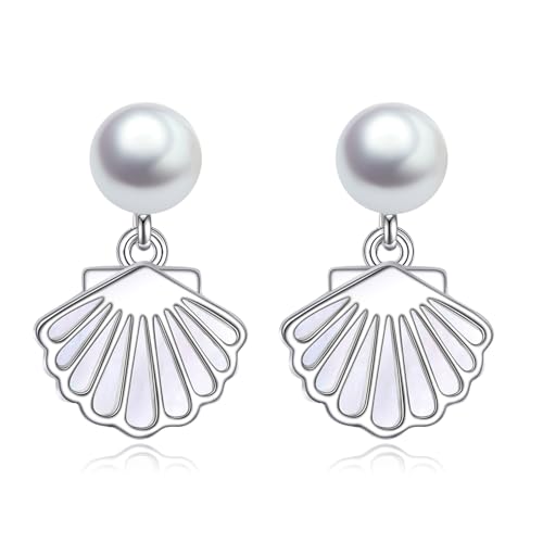YONFQE Muschel Ohrstecker 925 Sterling Silber Weiß Muschel Perlenschmuck Strand Meer Geschenk für Frauen Tochter Mutter Freund von YONFQE