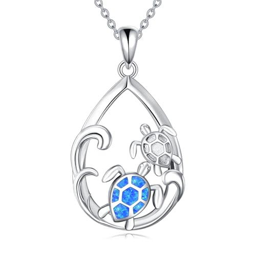 YONFQE Schildkröte Halskette 925 Sterling Silber Ozean Strand Meer Anhänger Blau Opal Tierschmuck Glückliche Geschenke für Frauen Mutter Großmutter von YONFQE