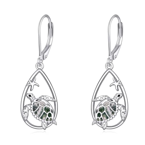 YONFQE Schildkröten Ohrringe 925 Stlingsilb Schildkröten Tropfen Ohrringe Moosachat Schmuck Geschenke für Frauen von YONFQE