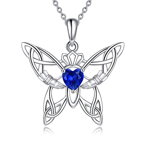 YONFQE Schmetterling Halskette S925 Sterling Silber Keltischer Knoten Anhänger Kladdagh Schmuck Herz Geschenk für Damen Mutter Großmutter von YONFQE