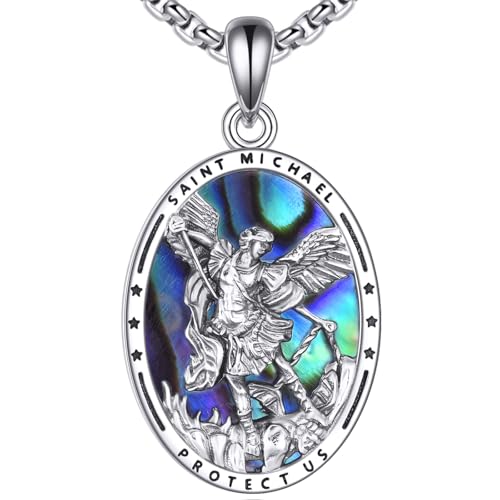 YONFQE St Michael Halskette S925 Sterling Silber Erzengel Michael Anhänger Halskette für Männer Herren Heiliger Michael Schmuck Geschenke für Männer und Frauen von YONFQE