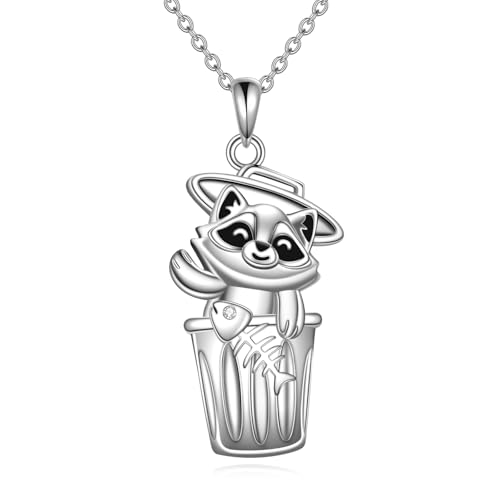 YONFQE Waschbär Halskette für Damen 925er Sterlingsilber Waschbär Anhänger niedlicher Tierschmuck von YONFQE